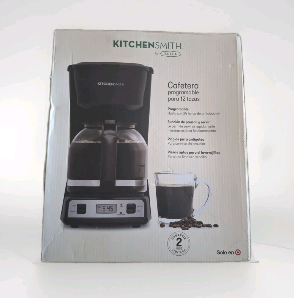 KitchenSmith by Bella 12 Cup Programmable Coffee Maker Black Auto Drip NEW