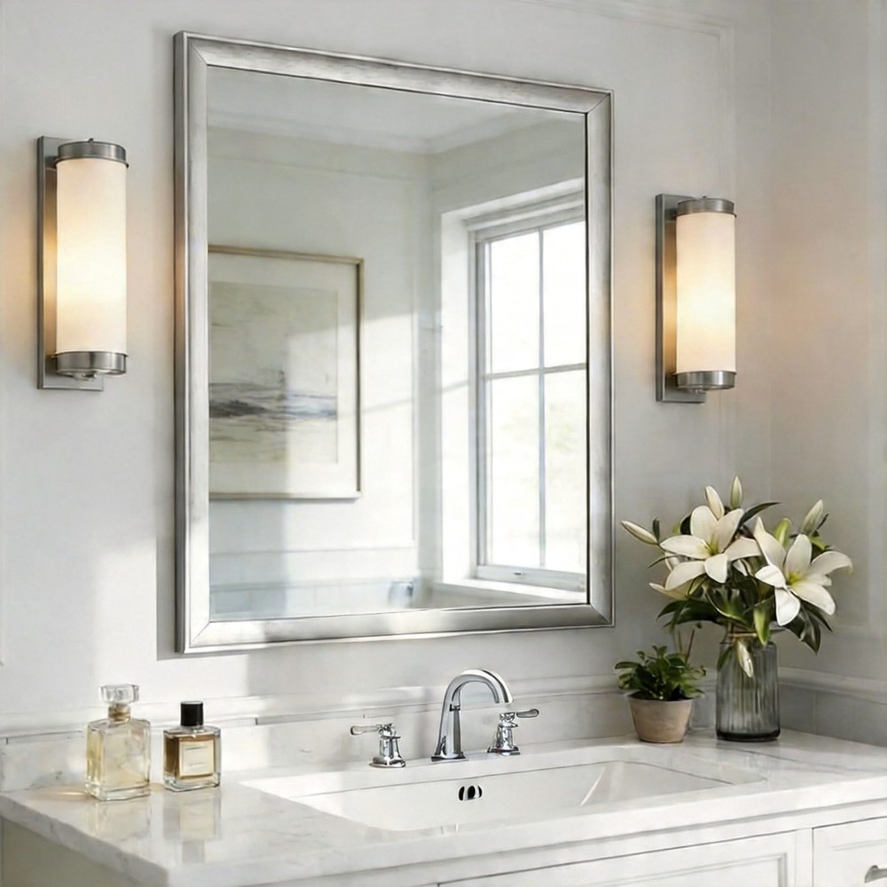 Brushed Nickel Bathroom Mirror 30x40" Rectangle Aluminum Frame Vanity