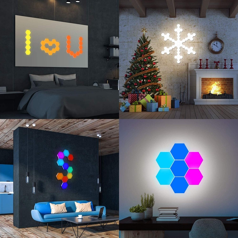 Hexagonal Wall Light Modular Touch Sensitive Lights Creative Geometry Assembl...