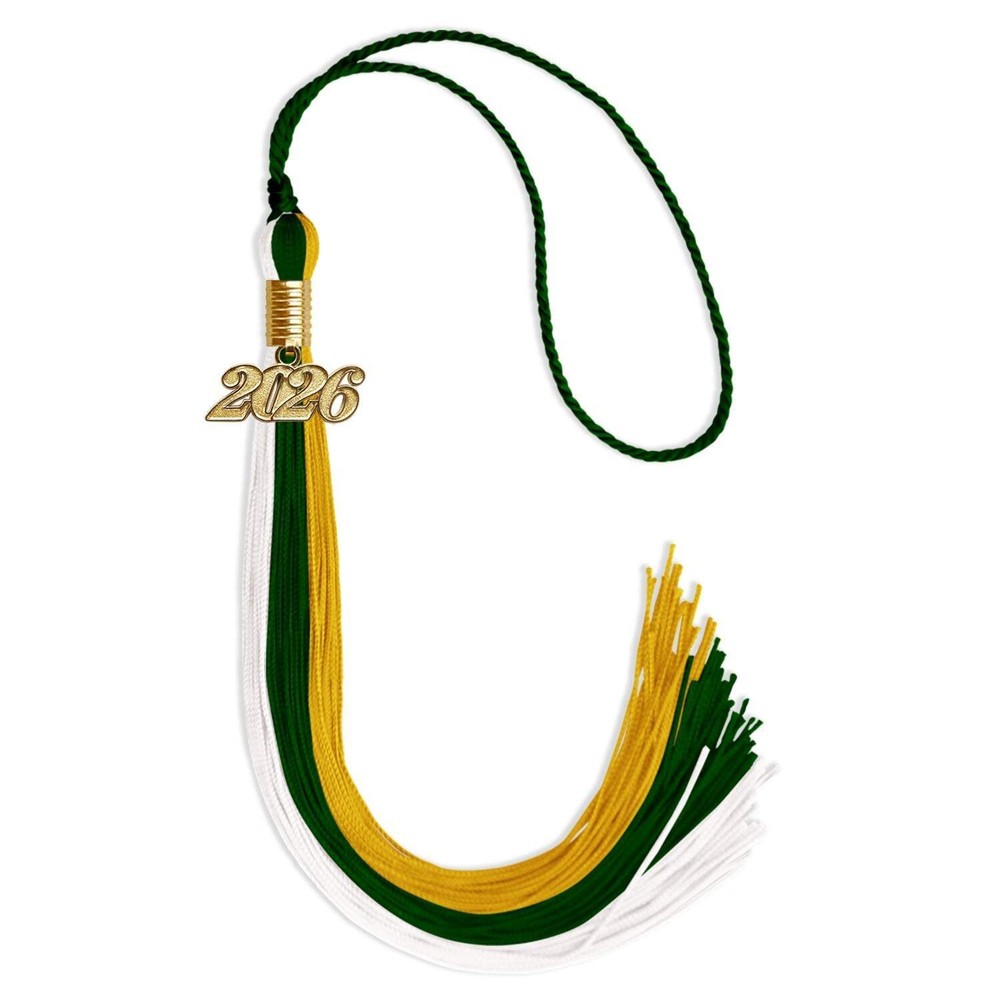 Endea Graduation Hunter Green/Gold/White Tassel with Gold Date Drop