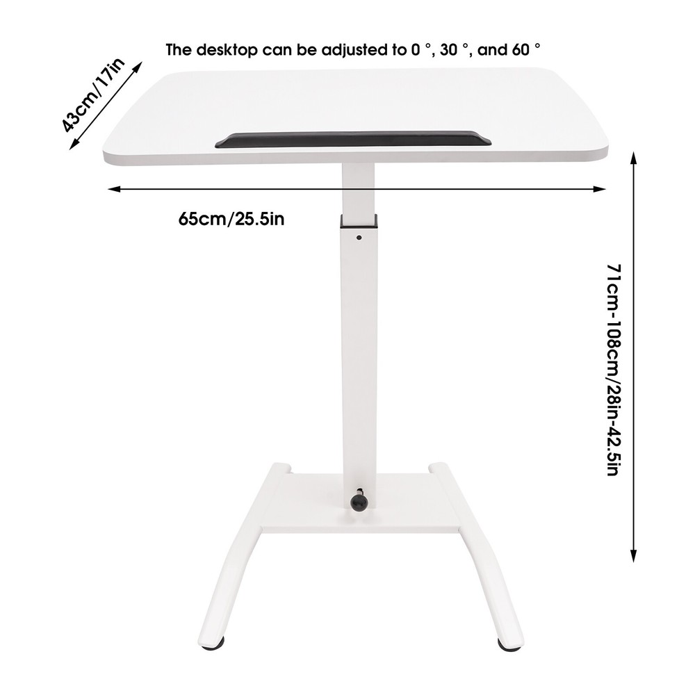Adjustable Rolling Desk Rolling Podium Desk Standing Lifting Computer Desk White