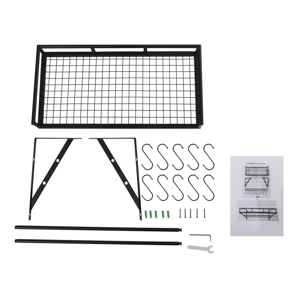 Kitchen Wall Mounted Storage Shelf Cookware Pan Pot Organizer Rack with 10 Hooks