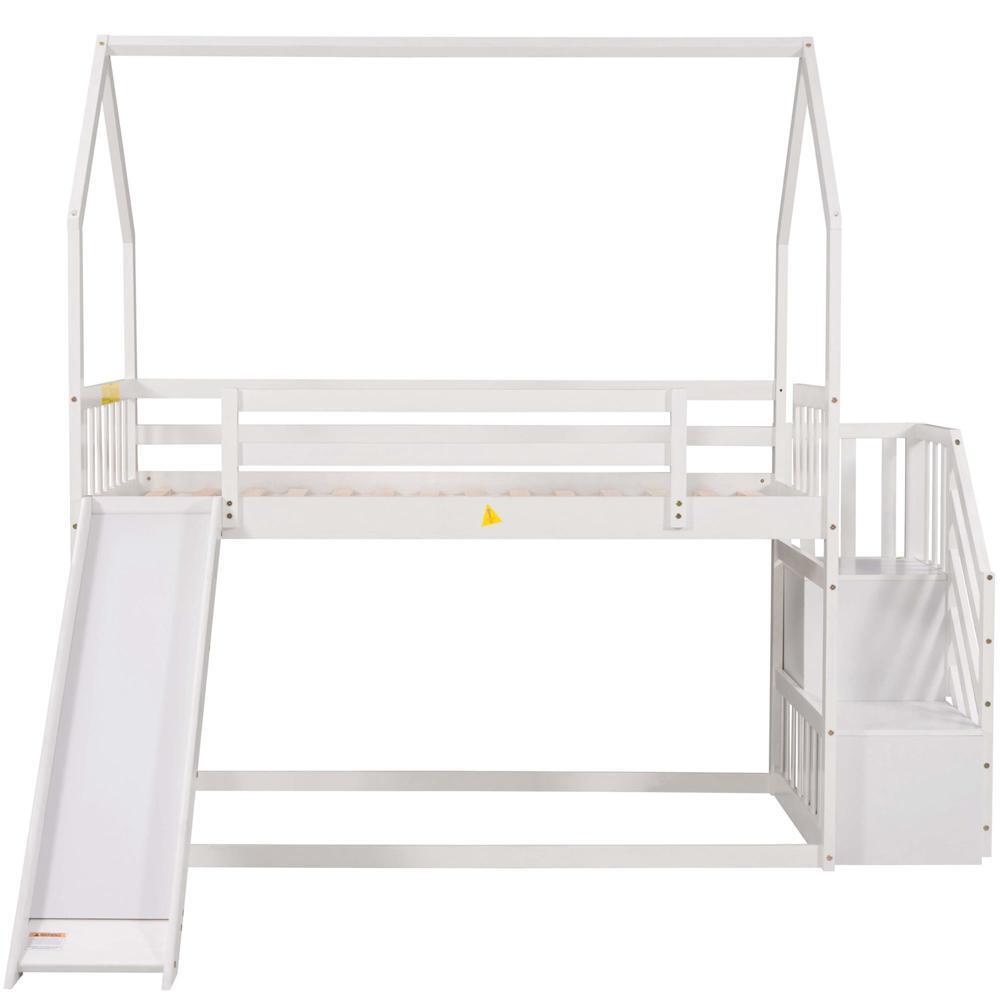 Twin over Twin Bunk Bed with Convertible Slide Staircase Solid Wood Construction