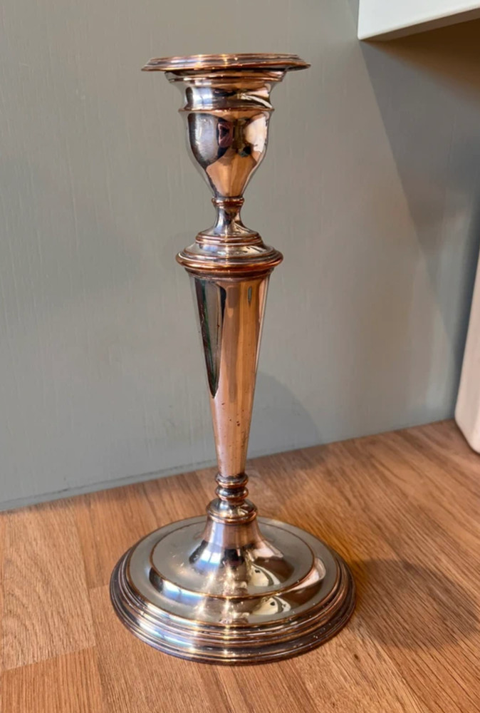 Antique silver plated oval shaped candlestick 30cm tall