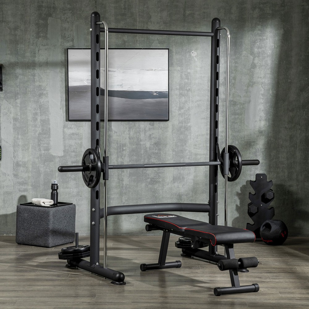 Adjustable Squat Rack with Pull Up Bar Barbell Bench Press Weight Lifting Rack
