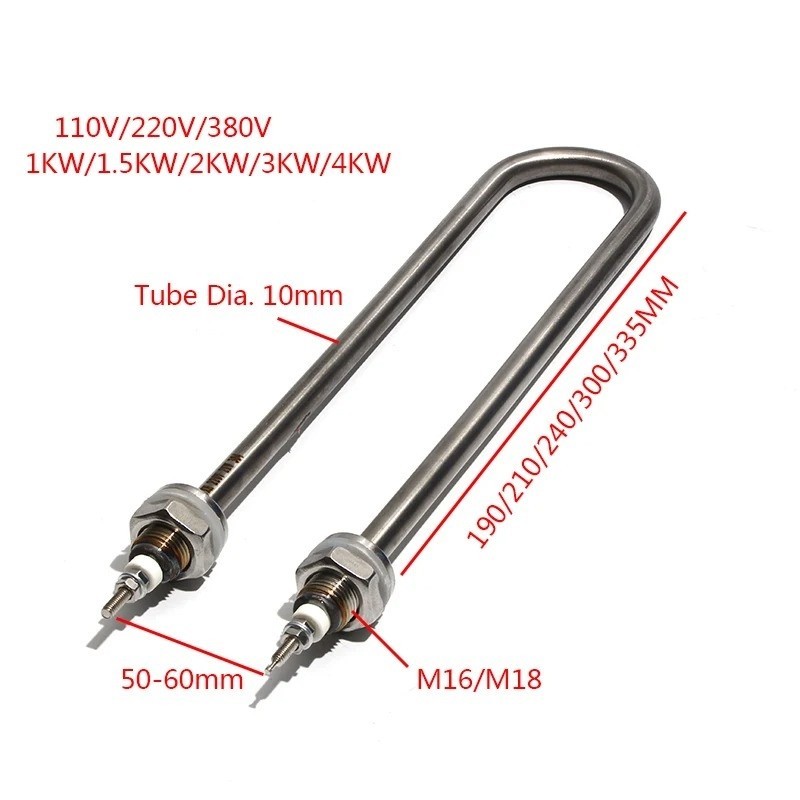U Type Heating Element 304SS Electric Immersion Heater 110V 220V 380V 1KW-2KW