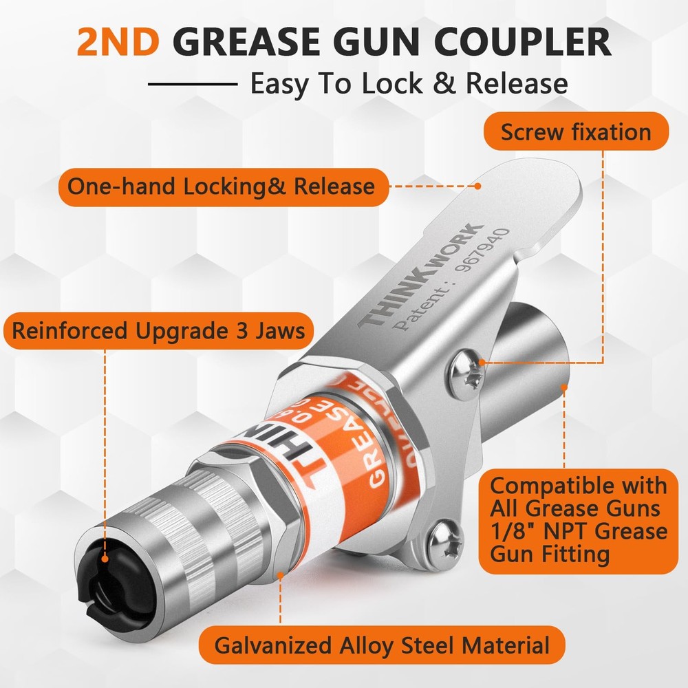THINKWORK Grease Gun Coupler, Strong Lock on Greases Couplers with...