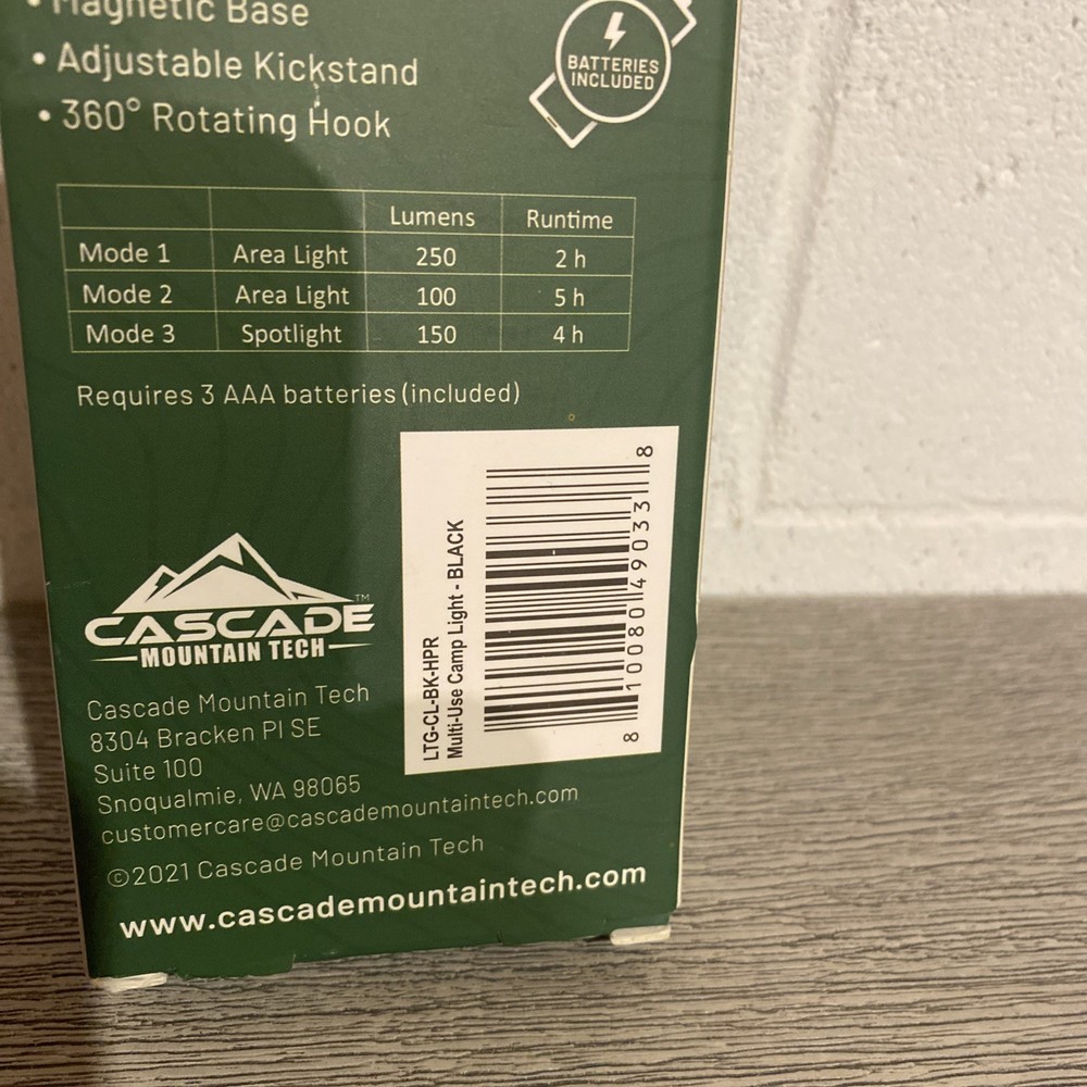 Multi-Use Camp Light 250 Lumes Cascade Mountain Tec Grey/Black