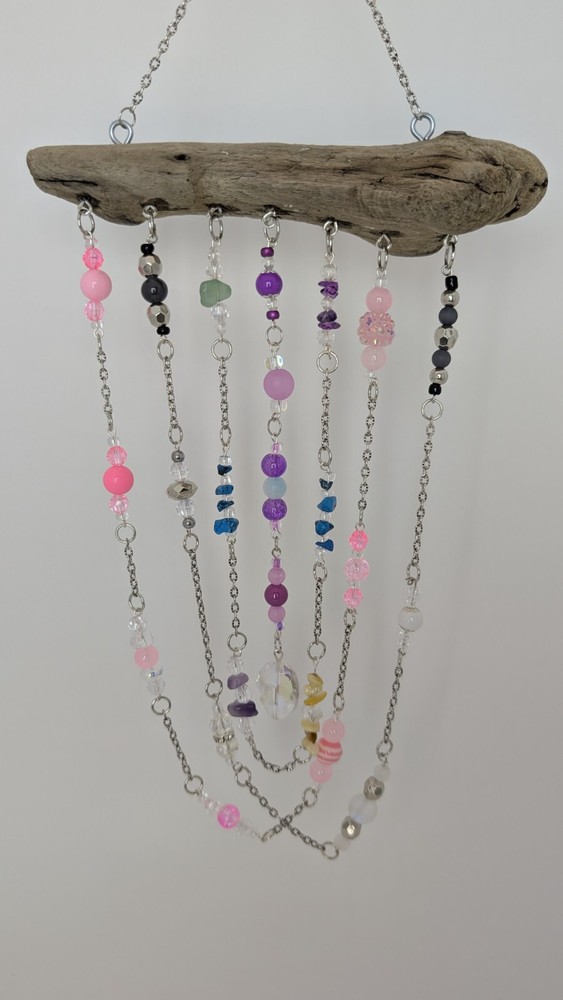 Handmade Natural Driftwood Beaded Suncatcher Boho Decor