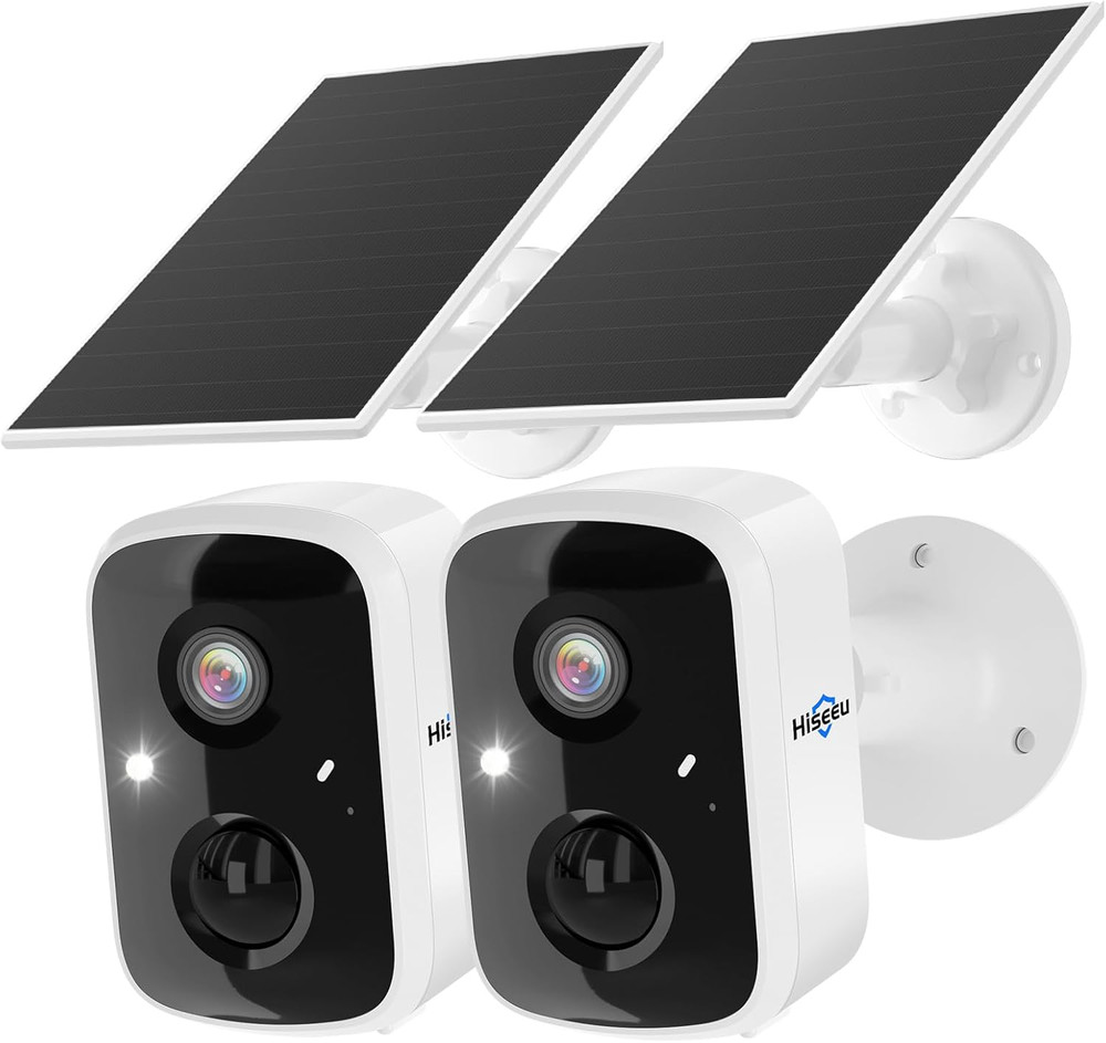 Wireless Solar Security Cameras 2-Pack, 4MP, Color Night Vision, 2-Way Audio