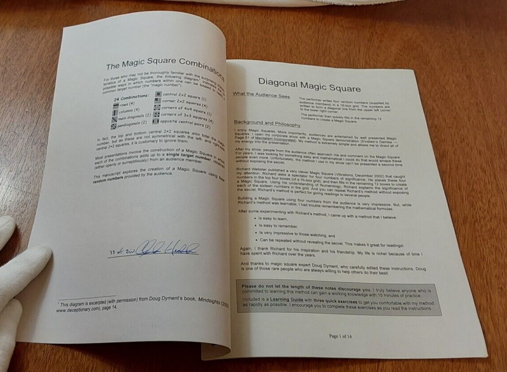 Diagonal Magic Square: Instructions Guide; Hickok, Chuck - Signed 73/250