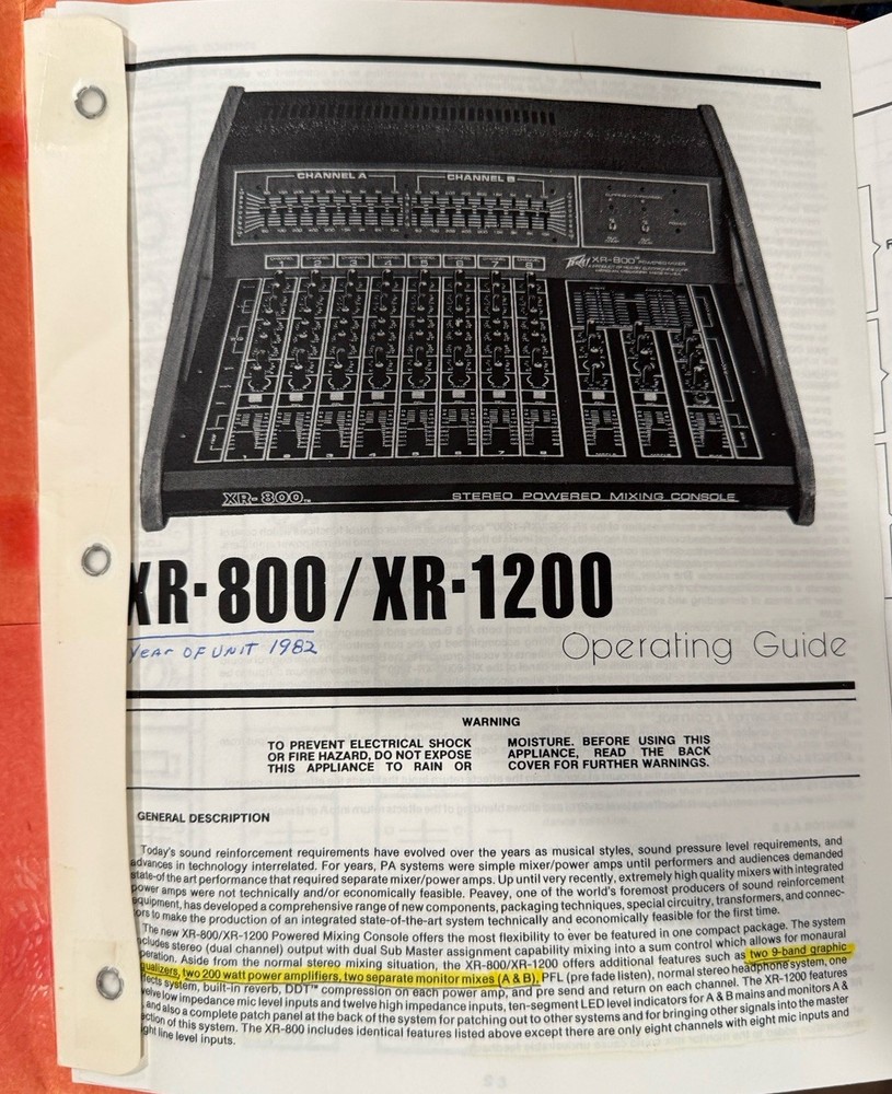 Peavey XR-800 Mixing Console (Vintage)