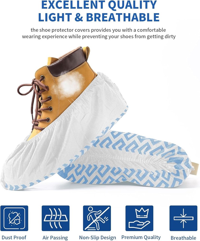 White 100pcs Non-Slip Disposable Shoe Covers Premium Boot Protector Booties