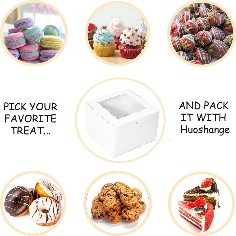 Cookie Boxes with Window 4.5x4.5x3 Inch-50 Pack，Premium White Bakery BoxesMin...