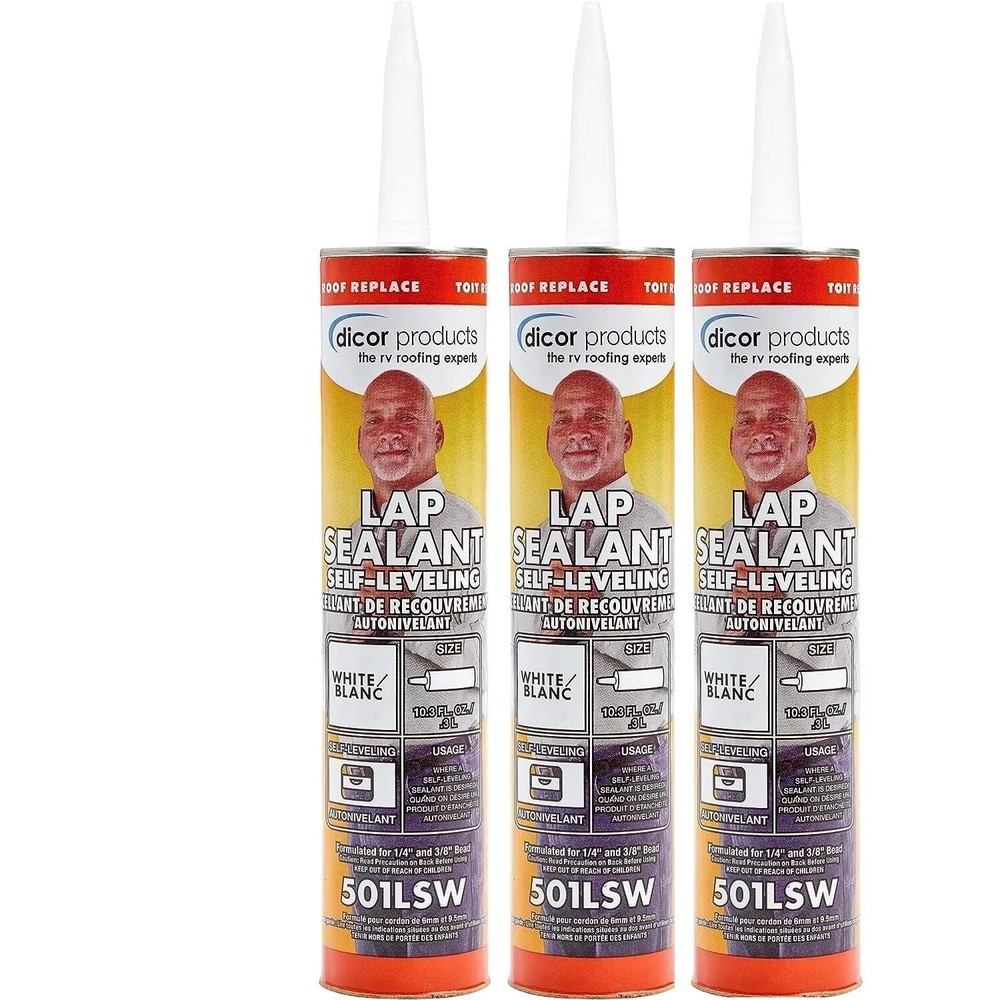 Dicor 501LSW-1 3 PACK Self-Leveling Lap Sealant White 10.3oz Tube RV Roof Repair
