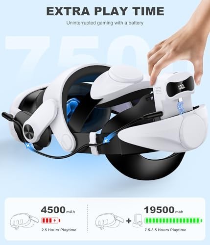 Comfortable VR Headset Strap with 15000mAh Battery & Charger Dock - Adjustable,