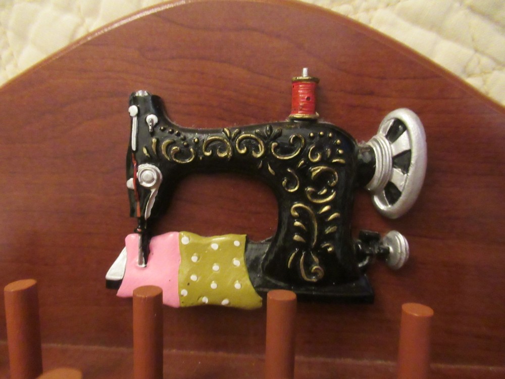 Decorative Wooden Sewing Storage Box with Small Spool Holders