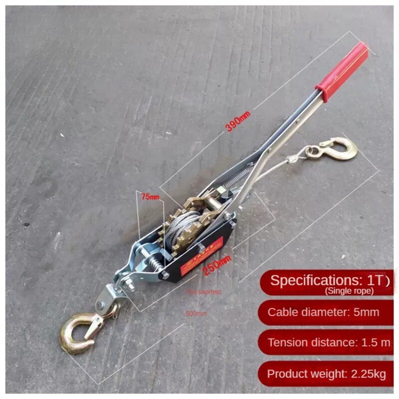 3 Ton Hand Puller Heavy Duty Winch Pull Hoist Come Along Cable 3 Hooks 2 Gear