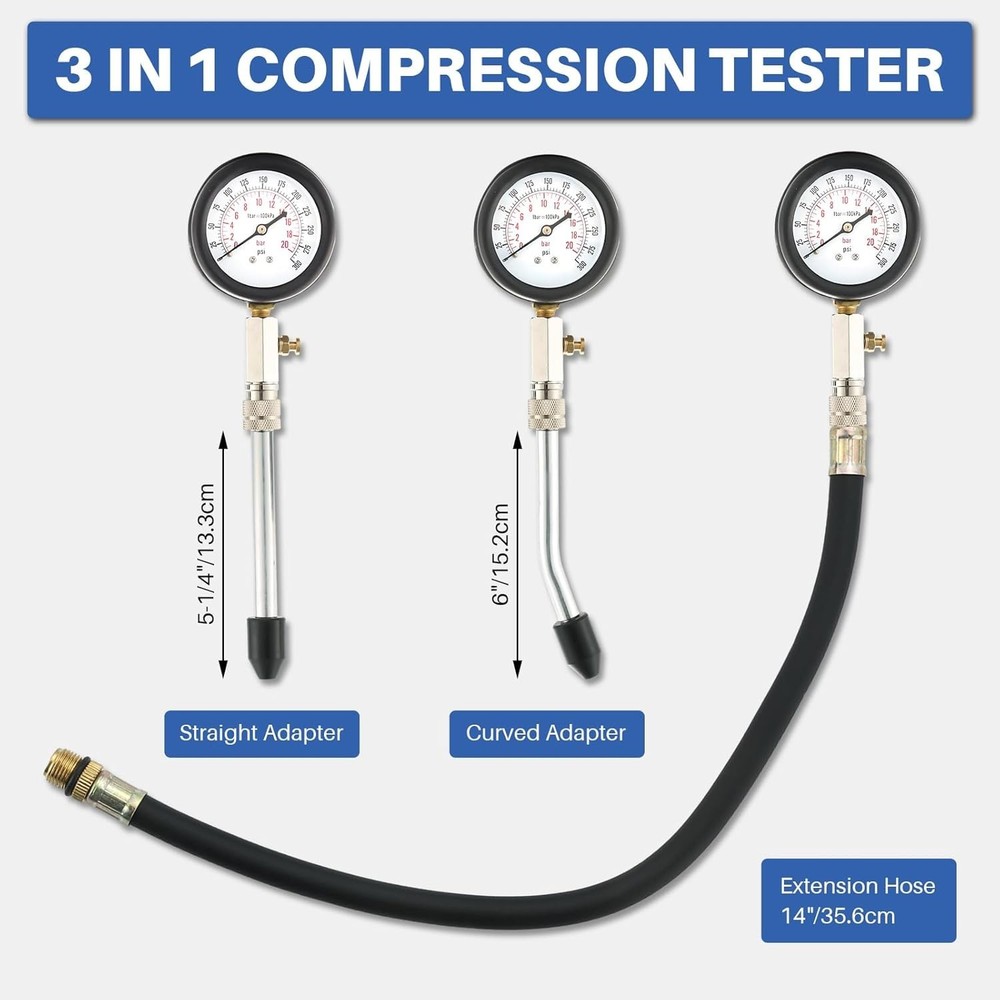AUTO ATV CAR MOTORCYCLE ENGINE COMPRESSION TESTING GAUGE GAGE CHECK TEST KIT