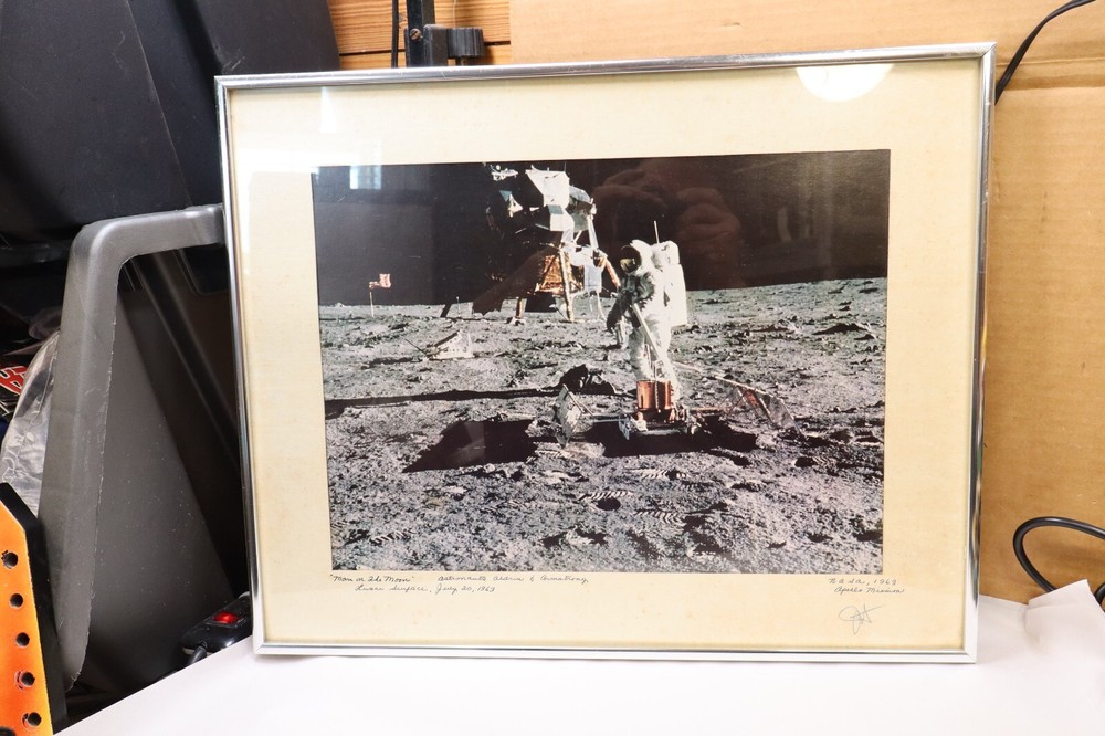 man on the moon apollo Print Buzz Aldrin / Armstrong Nasa signed Framed