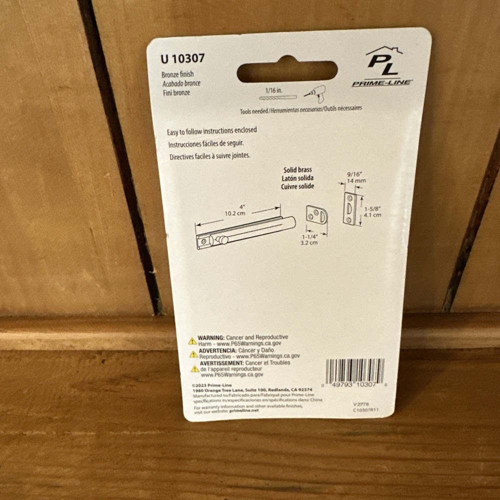 Prime-Line Surface Bolt Classic Bronze Finish 4" 10307
