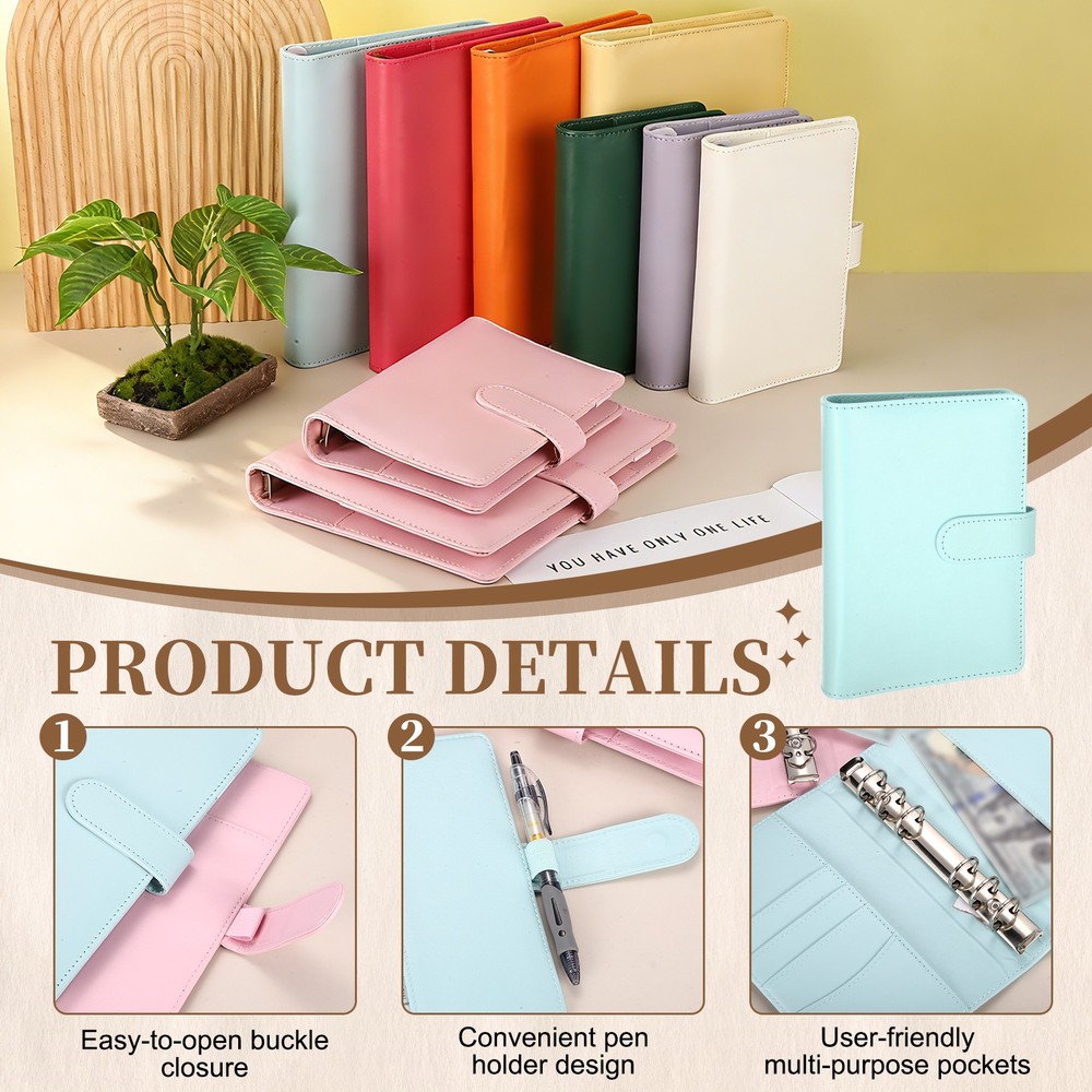 A6 PU Leather Binder Protector, 6 Ring Loose Leaf Notebook Shell, Blue