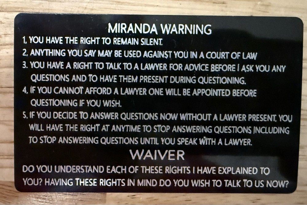 Custom American Flag Miranda Rights Card