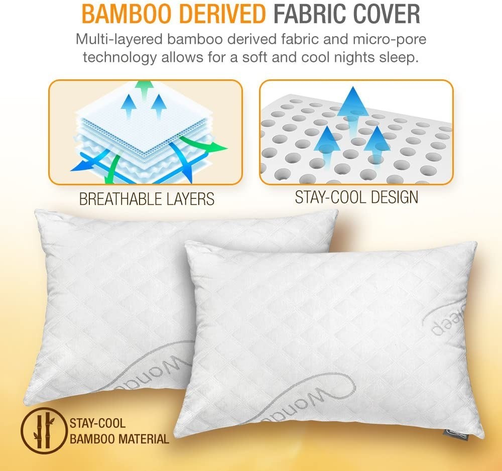WonderSleep 2 Pack Memory Foam Bed Pillows for Home - Standard size