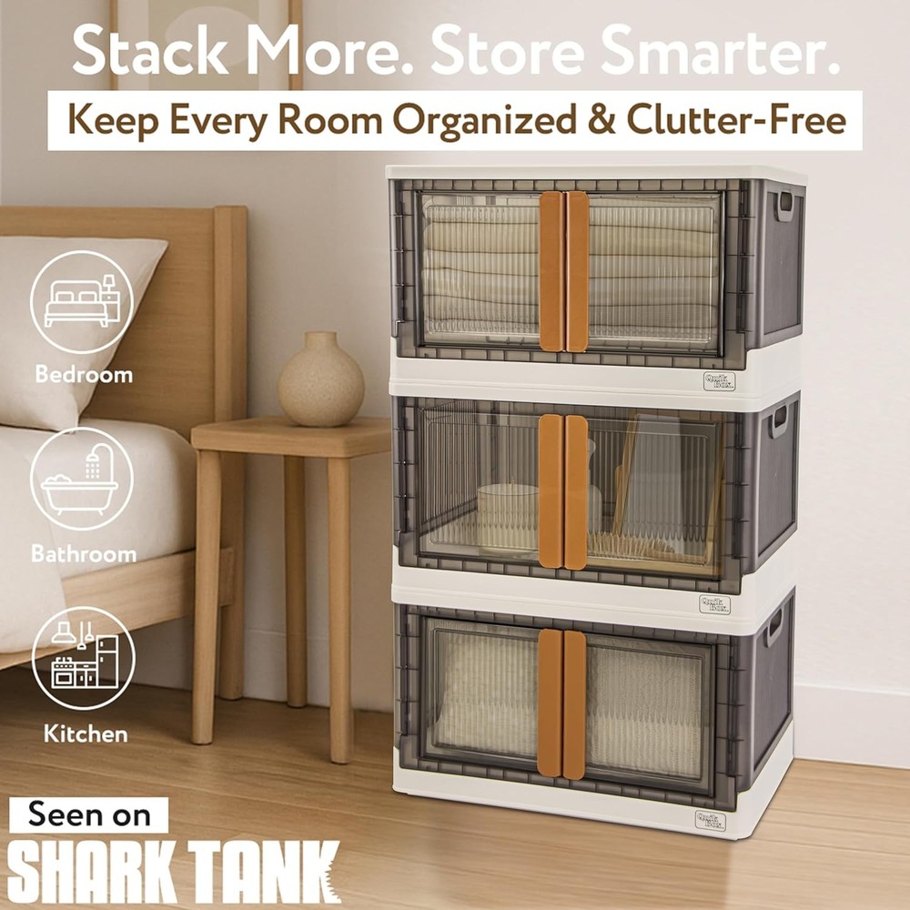 Quik Box 19 Gallon Stackable Storage Bins W/ Doors Collapsible Organizer