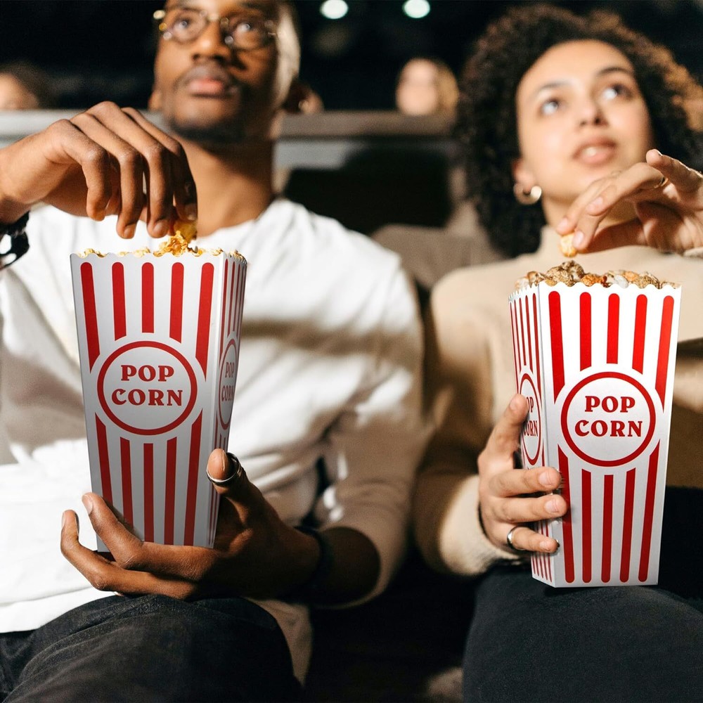 12 Pcs Classic Popcorn Boxes - Red & White Striped Cardboard Popcorn Container
