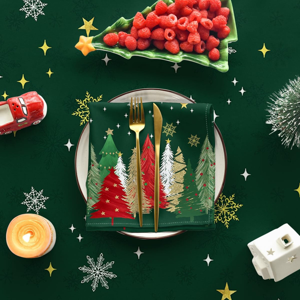 Christmas Tablecloth 60×84 Inch Rectangular, Christmas Trees Green Washable Tabl