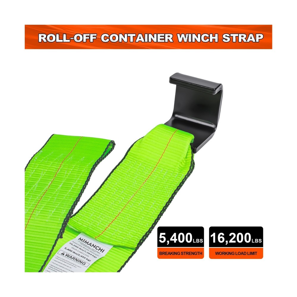 4" x 5' Roll Off Container Winch Strap w/Flat Hook,Heavy Duty Tie Down Winch ...