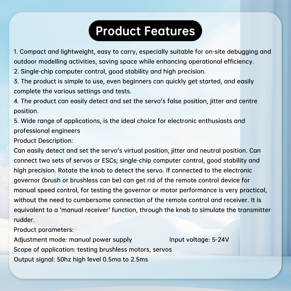 Small Servo Motor Regulator Tester PWM Control Brushless Motor Speed Controller