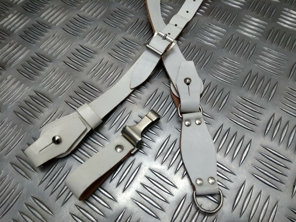 Vintage Sam Browne Strap Shoulder Cross Over White Leather Military Issue