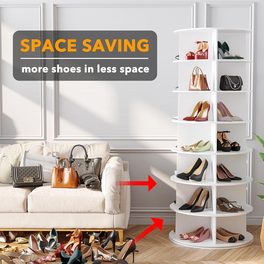 7 Tier Rotating Shoe Rack Tower White