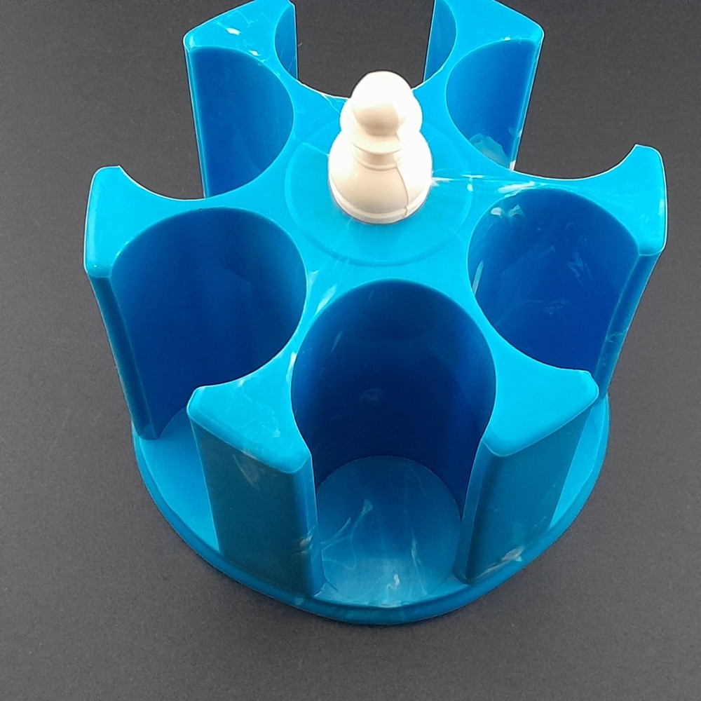 Vintage Marbled Blue Plastic Rotating Thread Spool Carousel Caddy Holder