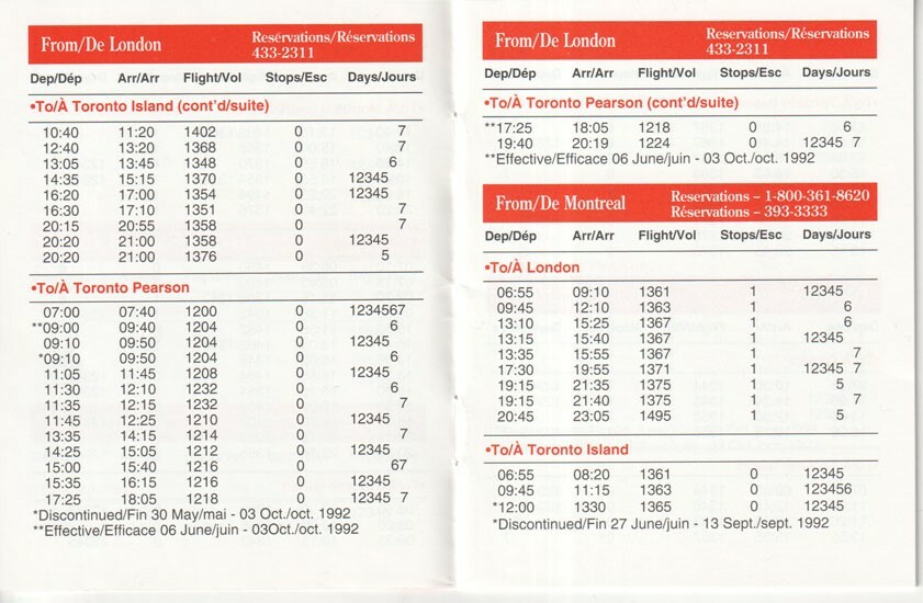 Air Ontario timetable 1992/05/03