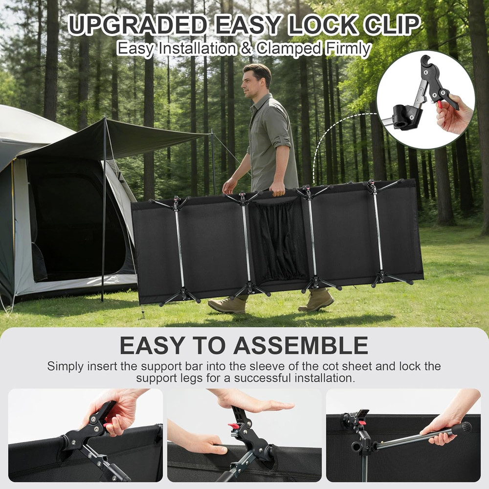 75" Heavy Duty Camping Cot, 330Lbs Capacity, Adjustable Height, Portable Bed