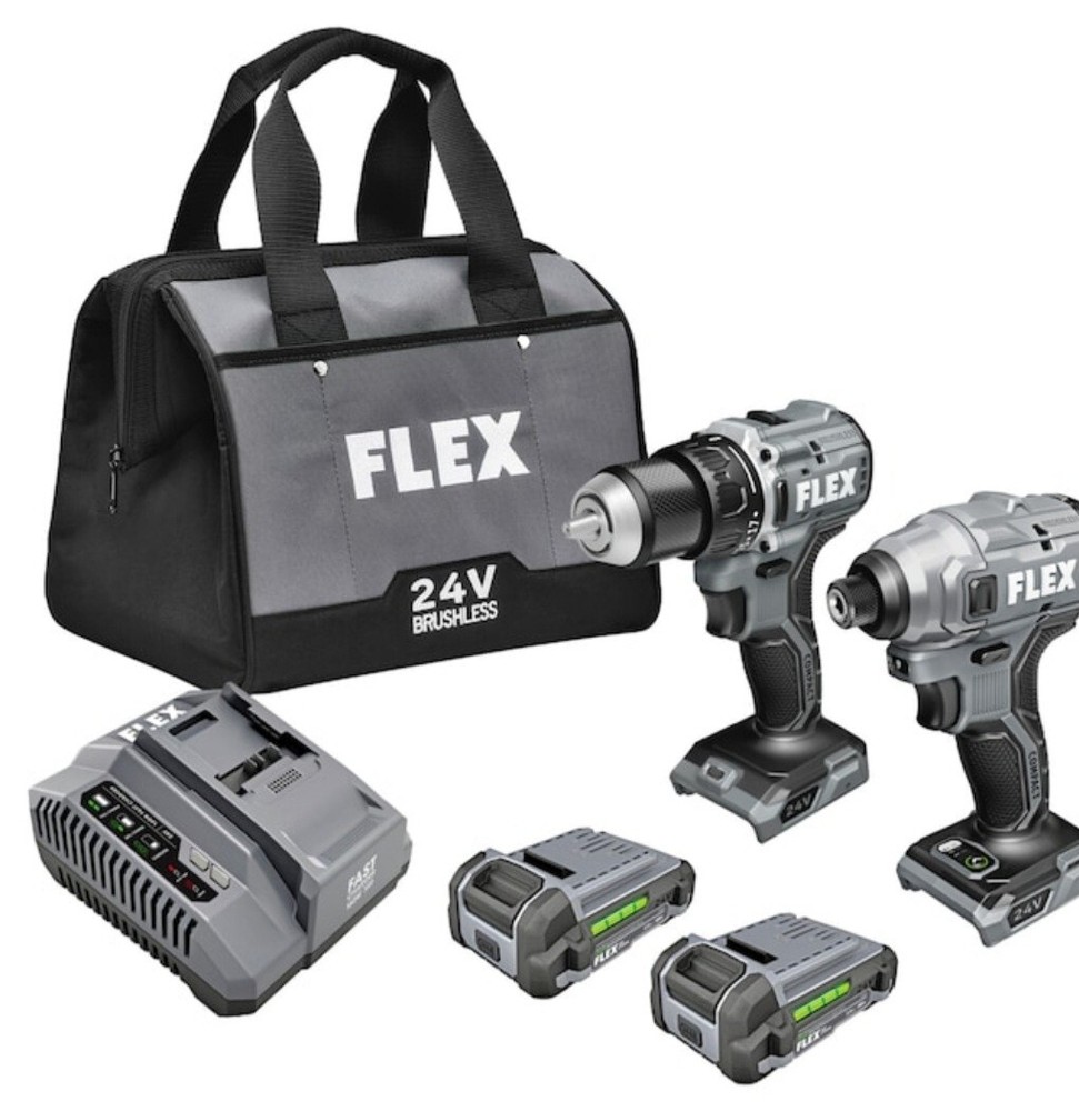 Flex FXM205-2A 24V Compact Drill Driver and Compact Impact Driver 4-Combo KitNEW