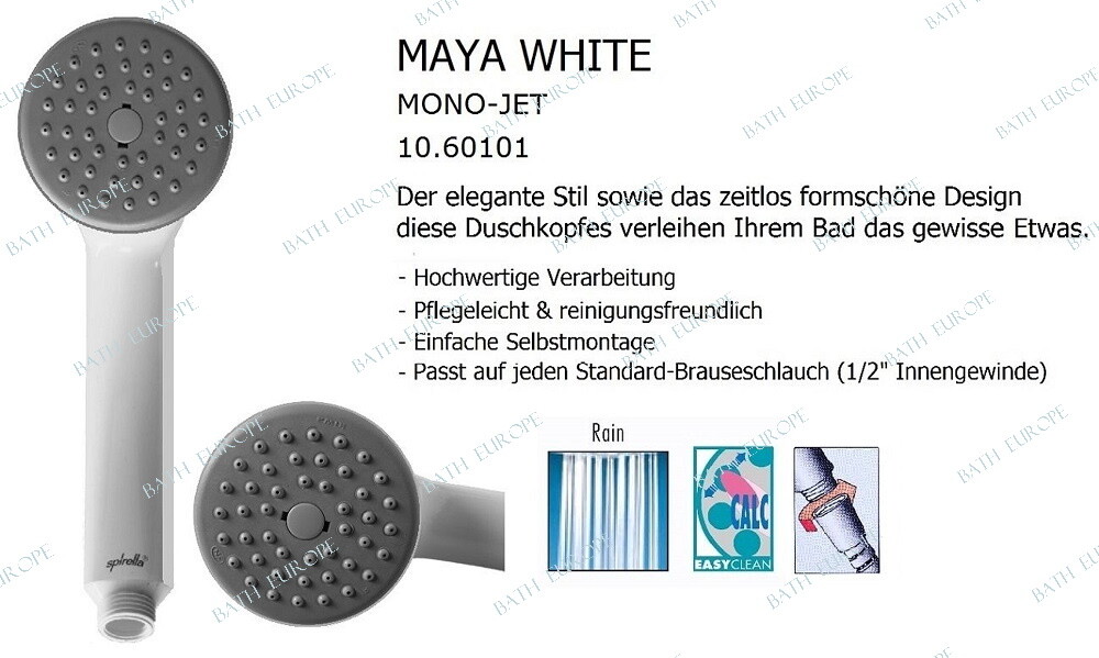 Maya White Shower Head with 1 Jet +Easy Clean System