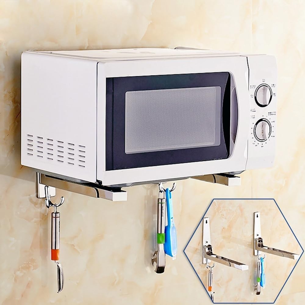 iayokocc Wall Mounted Microwave Bracket, Kitchen Foldable free size, Silver