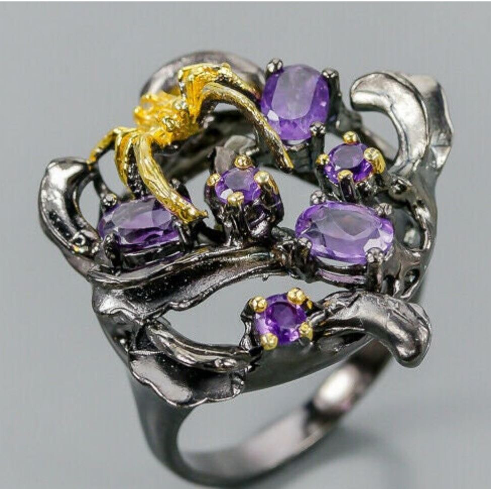 Amethyst spider 925 Sterling Silver Ring Size 9