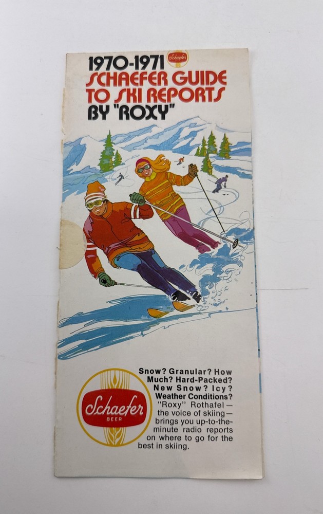 1970 1971 Schaeffer Beer Guide to Ski Reports Roxy Skiing Brochure Map A3