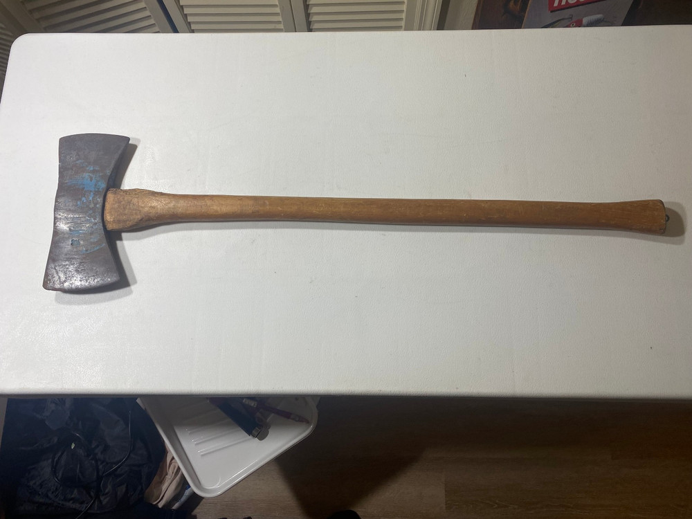 UNBRANDED  - DOUBLE BIT AXE WTH ORIGINAL HANDLE "Marked 3 1/2 "