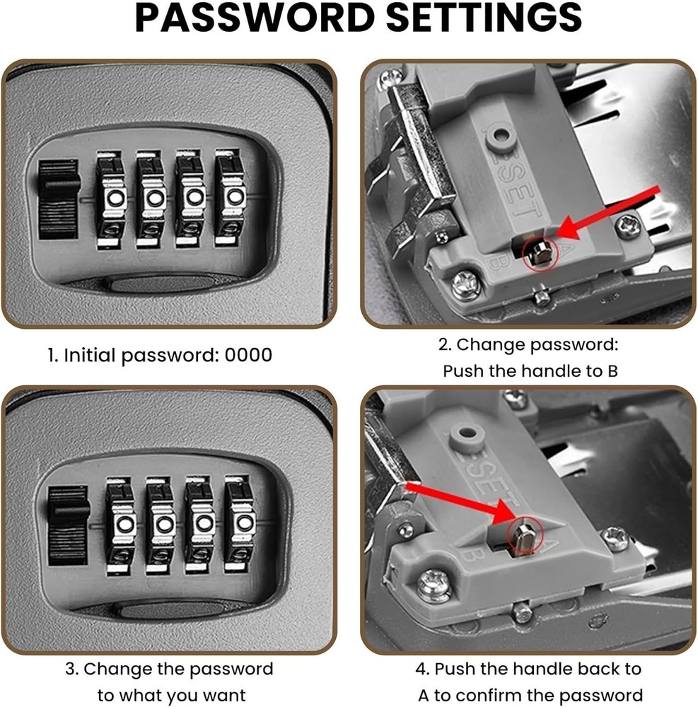 Portable Wall Mount Password Key Box, Resettable Code Safe Security Lock Box