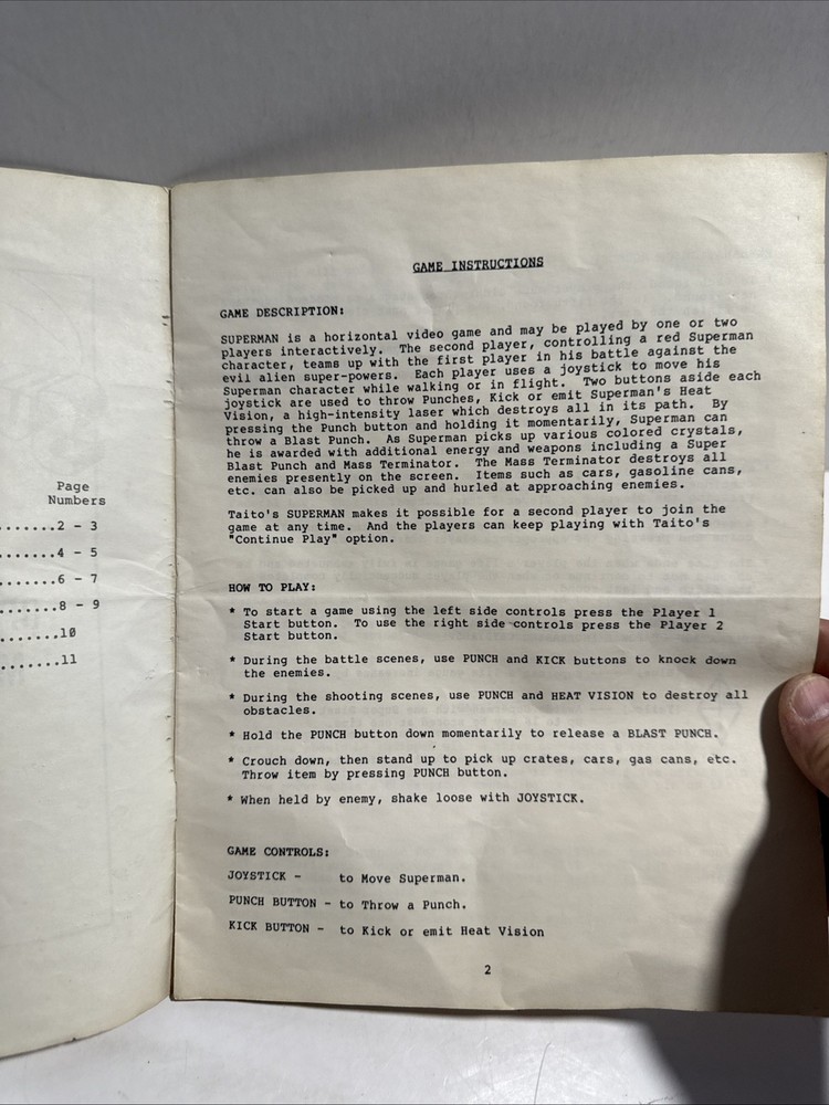 Taito Superman Operating Manual