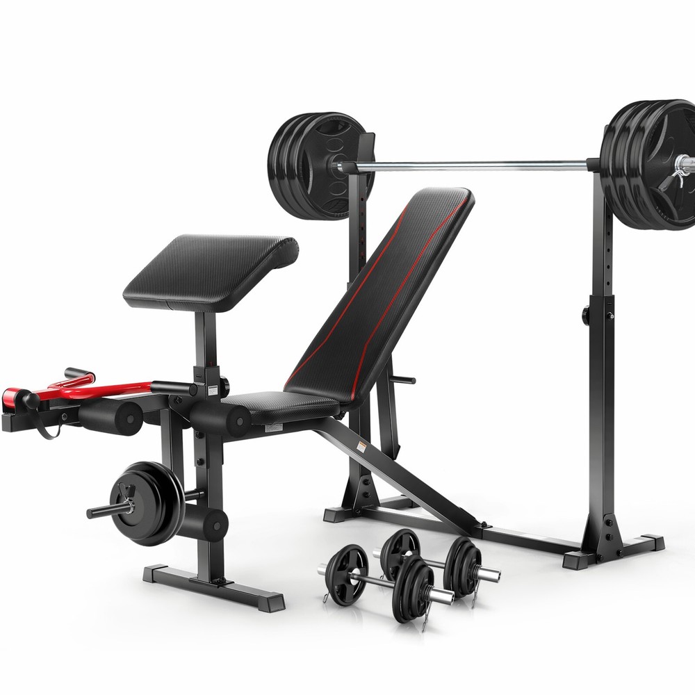 Adjustable Weight Bench Set 900LBS Multi-functional Bench Press Set w/Squat Rack