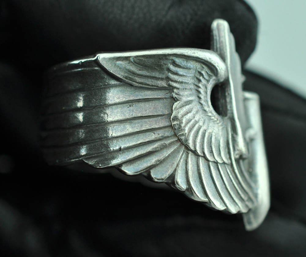 Solid 925 Sterling US Air Gunner Bullet Wings Ring