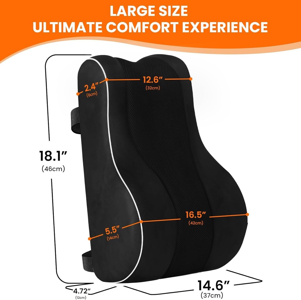 CloudBliss Ergonomic Lumbar Support Pillow – Memory Foam for Standard, Black