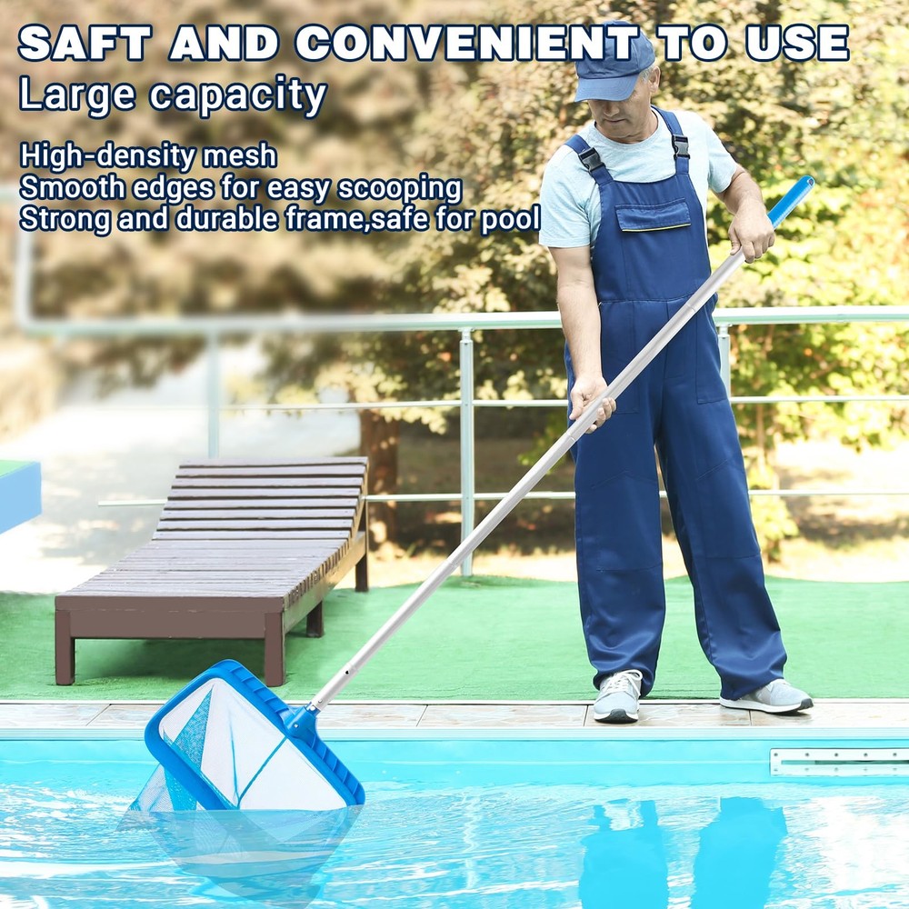 Adjustable Pool Skimmer Net with Telescopic Pole, Fine Mesh, Large Capacity